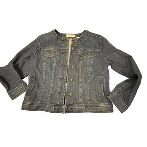Liz Claiborne Denim‎ Jean Jacket crew neck/collarless size medium petite